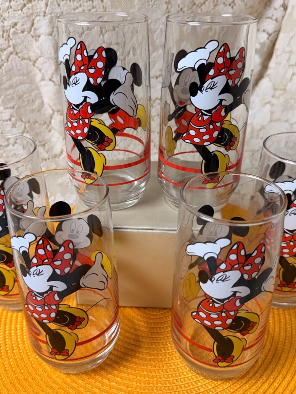 Vintage 1990's Set of 6 Mickey Minnie Mouse Anchor Hocking 16 OZ 6” Glasses MINT